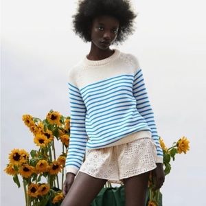 Zara women striped knit sweater blue cream size L